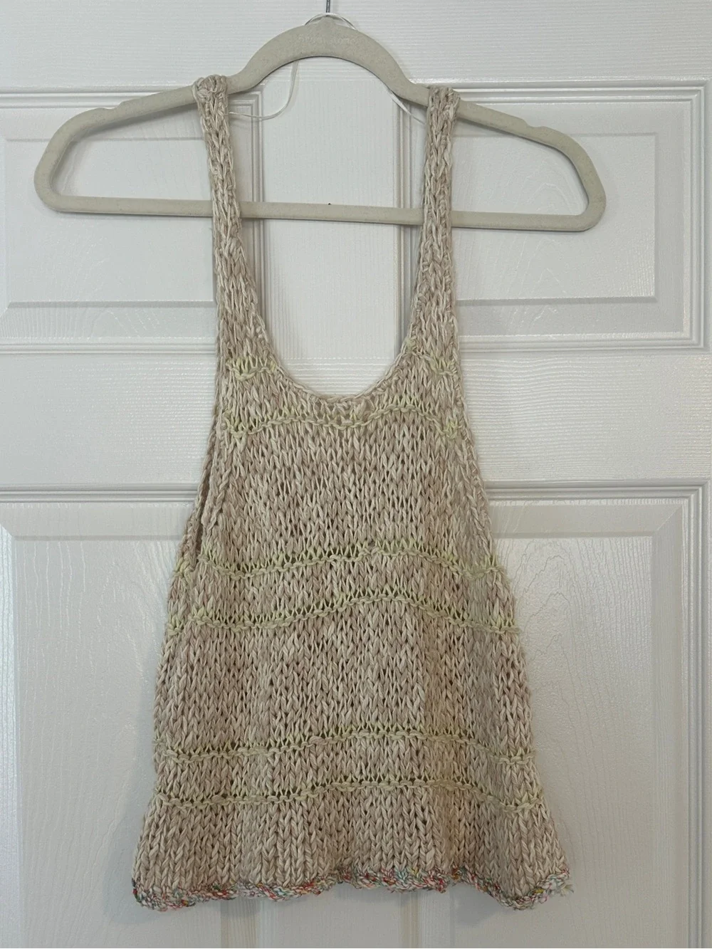 Free People Beige Crochet Knit Tank Top - medium
